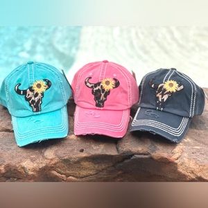 Steer Head & Sunflower Cap (Multiple Colors)